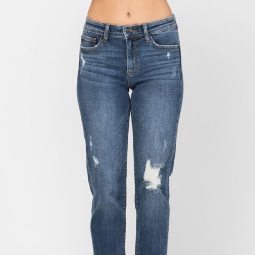 Judy Blue Destroyed Cuffed Slim Fit Denim Mid Rise